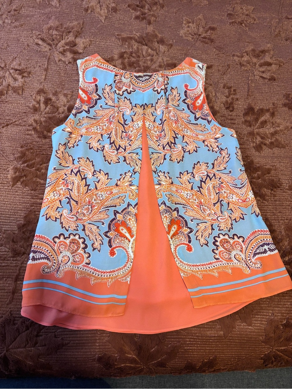 Rose & Olive Coral and Light Blue Paisley Print Sleeveless Camisole - Picture 2 of 2